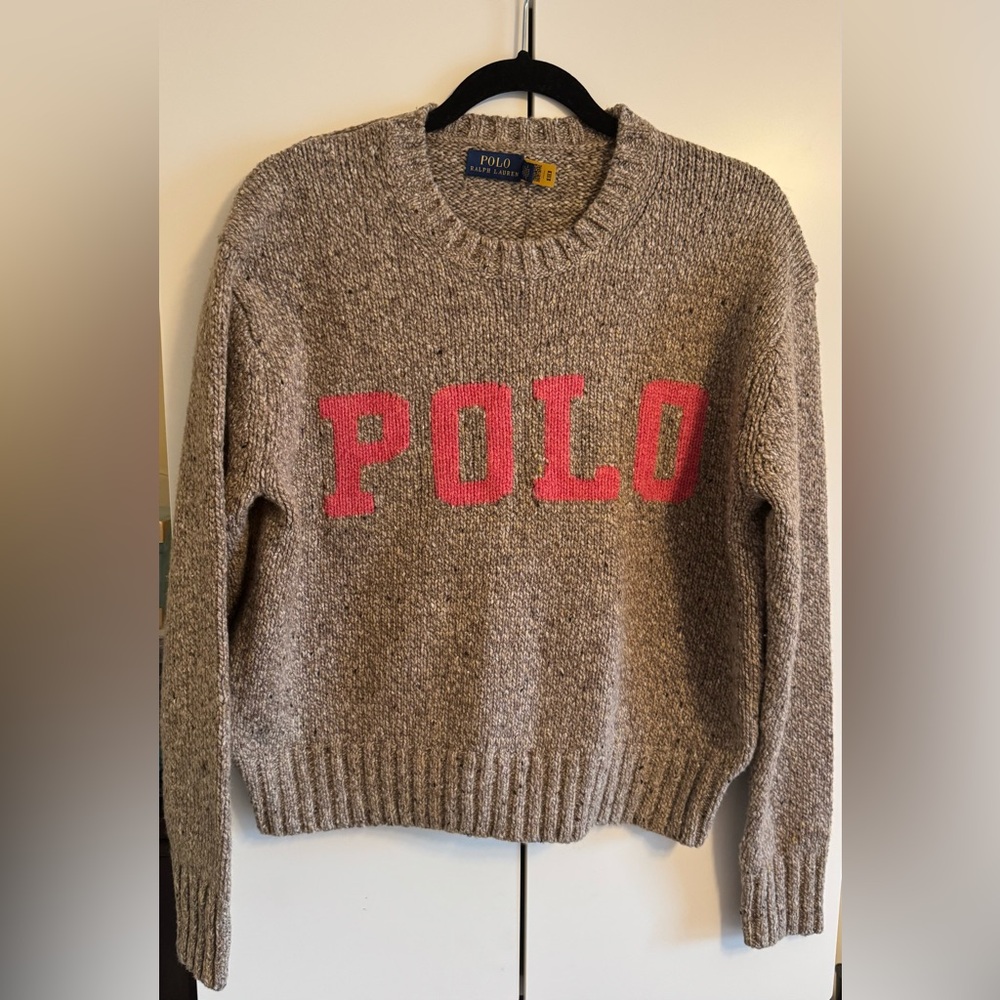 Ralph Lauren Beige Crewneck Sweater with Pink Polo